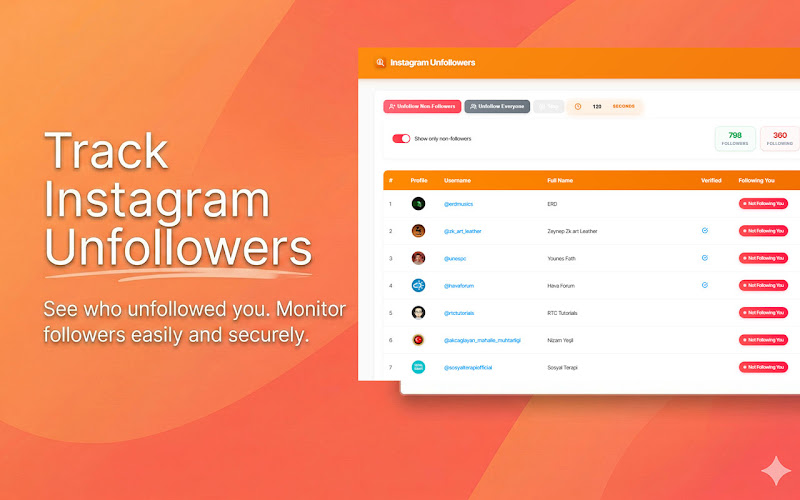 Instagram non-followers list showing accounts that are not following you back