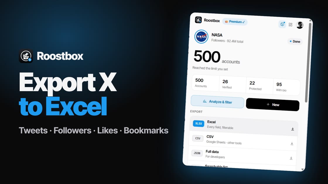 Roostbox tanıtımı: Twitter/X takipçi listesi Excel'e aktarılıyor