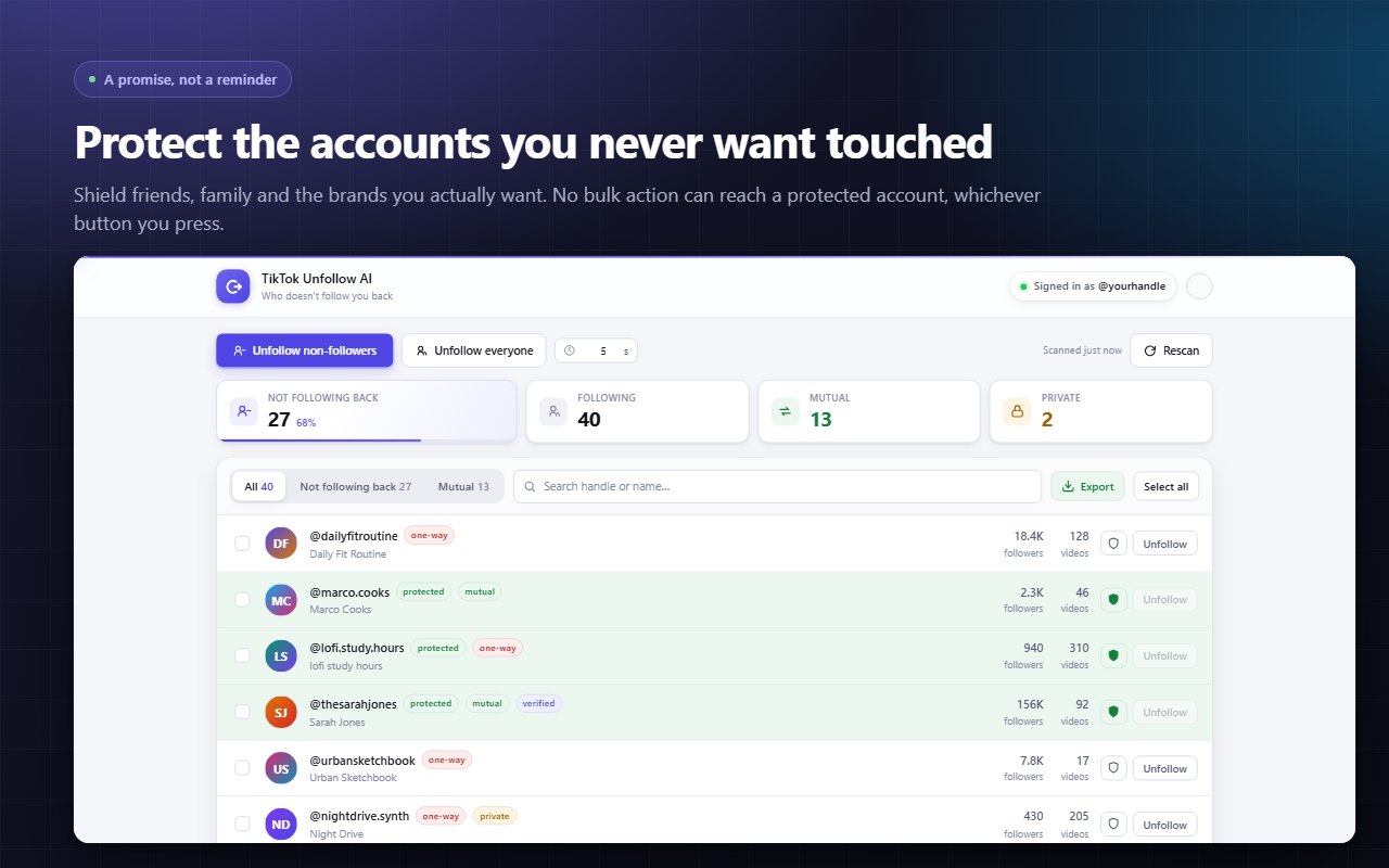 TikTok koruma listesi ekranı