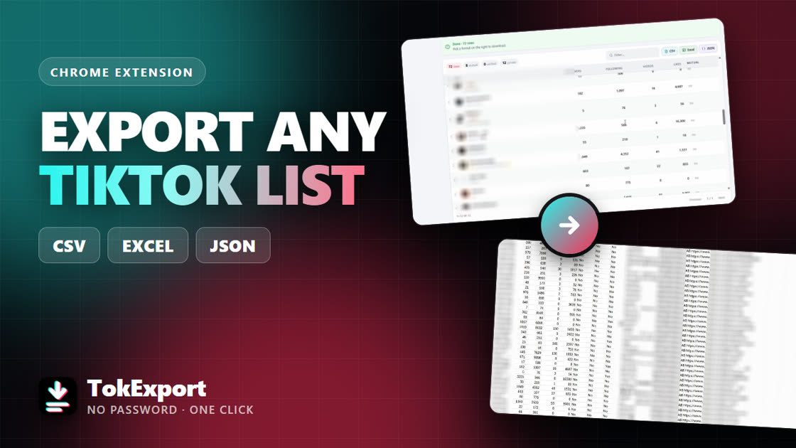 TokExport tanıtımı: tabloya dökülmüş bir TikTok takipçi listesi